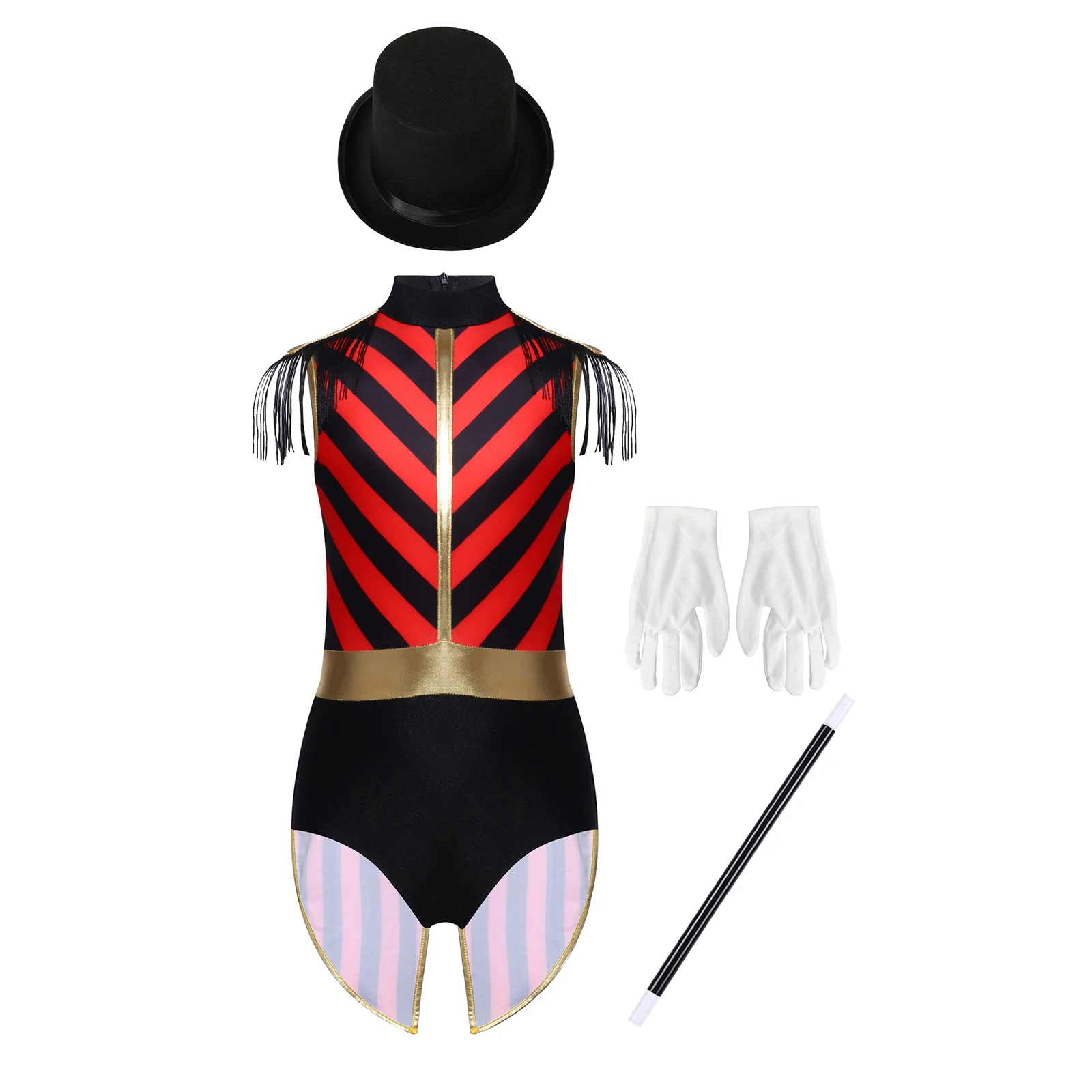 

Girls Festival Ringmaster Circus Costume Performance Dance Leotard Dress Magician Sets for Halloween Carnival Themed Party