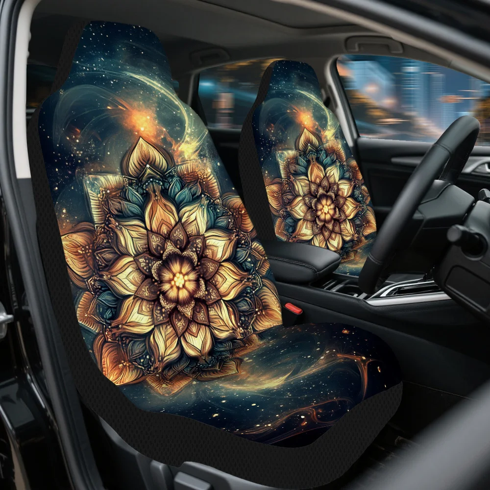 2pcs Cosmic For Lotus Blossom Design Car Seat Cover Set For Most Cars – Stylish, Durable, High-Quality Seat Protectors, Fit, E