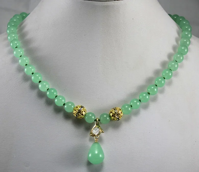 

2 styles wholesale retail 8mm light green jade necklace crystal plated jade pendant