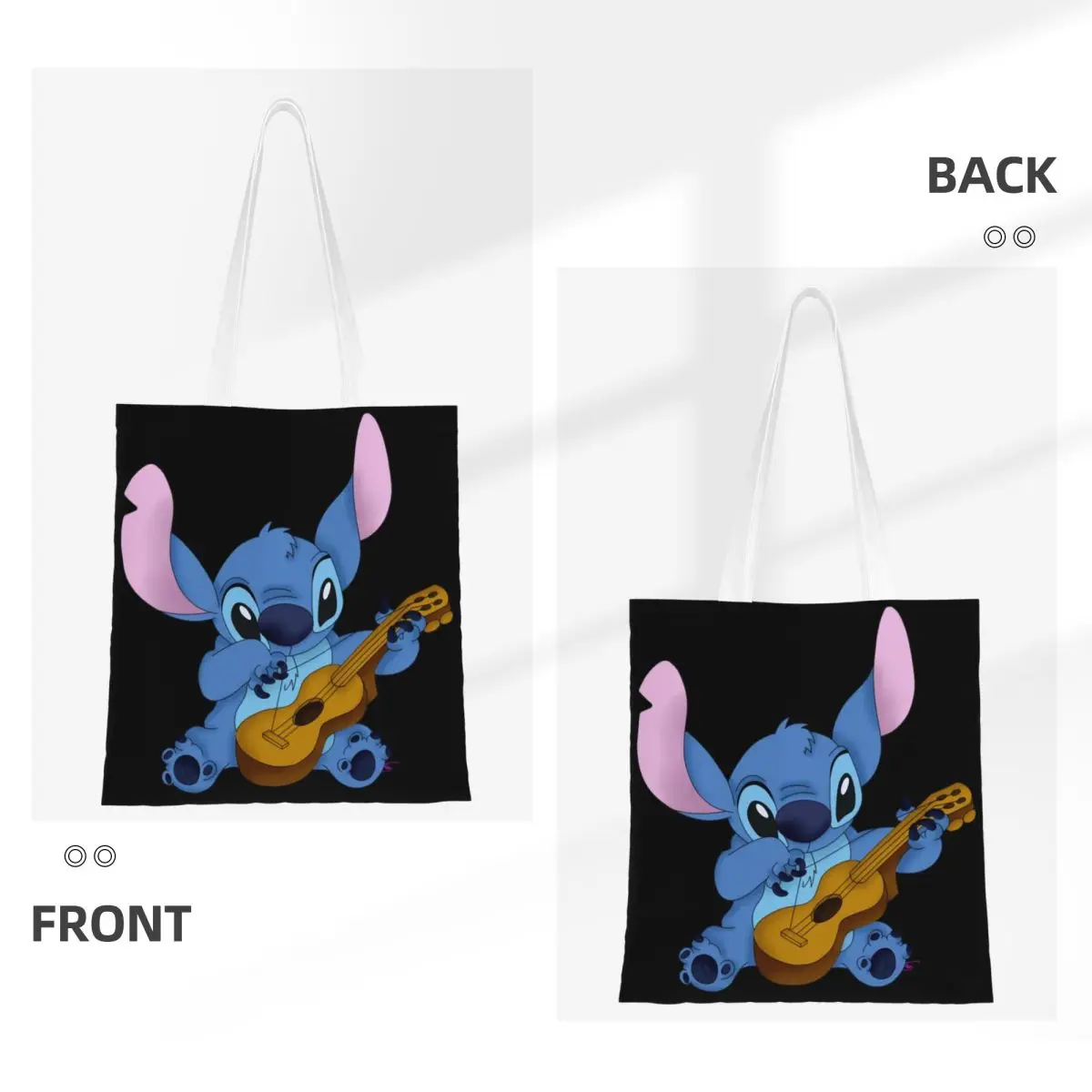 Custom Kawaii Cartoon Animation Stitch Shopping Tote Bag Recycling Canvas Grocery Shopper Shoulder Bag