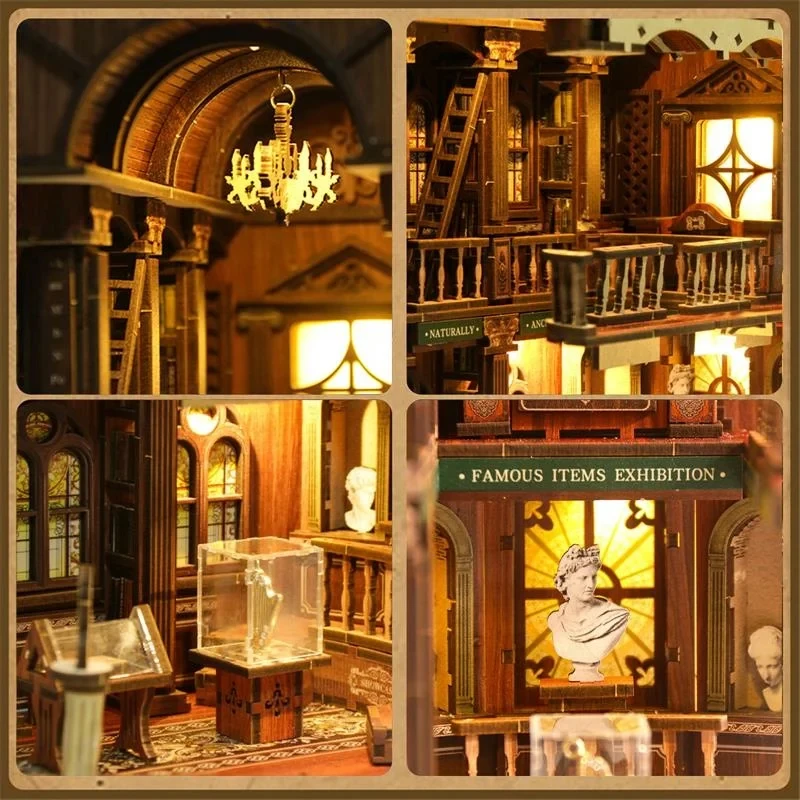 

OUZEY DIY Wooden Philosophical Library Book Nook Shelf Insert Miniature Model Kits Bookshelf Bookend for Friends Birthday Gifts