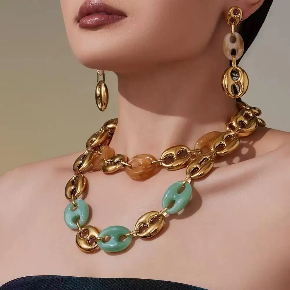 

ENFASHION Para Mujer Resin Pig Nose Necklace For Women's Stainless steel 18K Plated Gold High Street Bracelet Trendy Jewelry