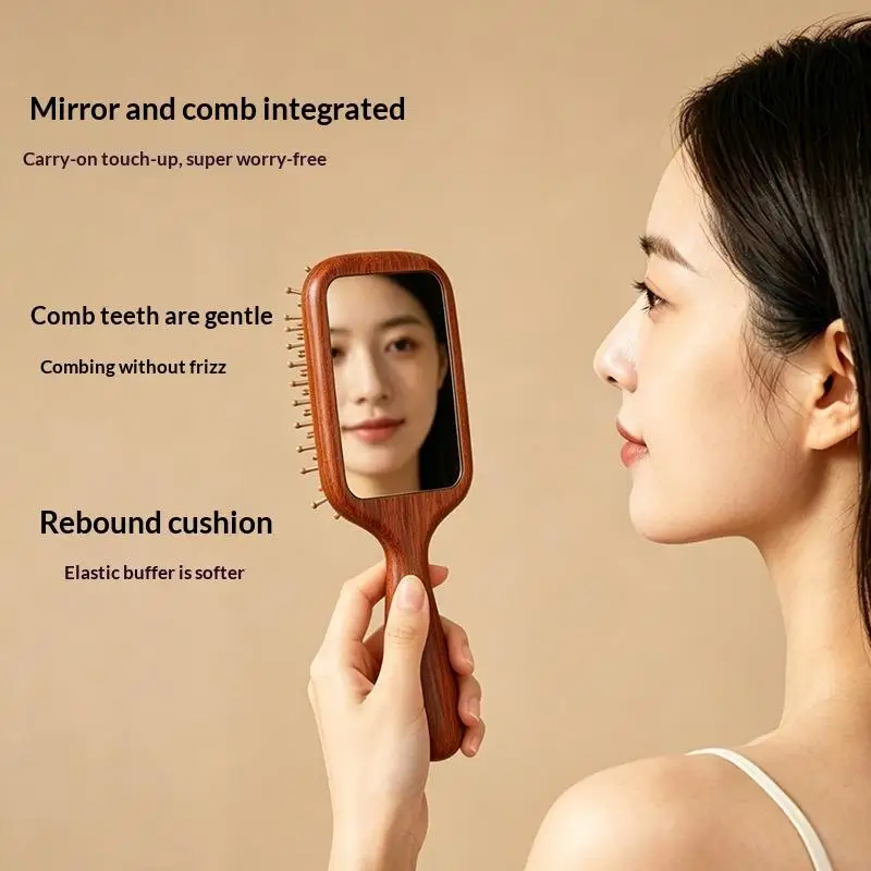 

Mirror Comb 2-in-1 Sandalwood Air Cushion Comb - Fine-Toothed, Scalp Massaging Hairbrush For All Hair Types Scalp Massage