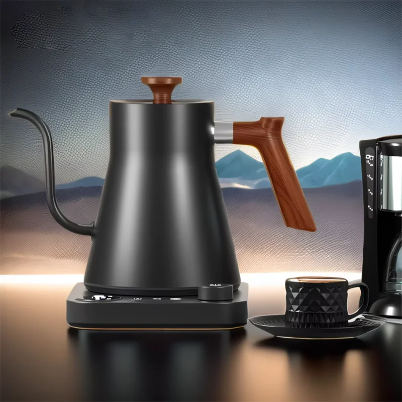 

304 Stainless Steel Long-Mouth Hole Coffee Pot Household Wooden Handle Household Constant Temperature Electric Heating Kettle