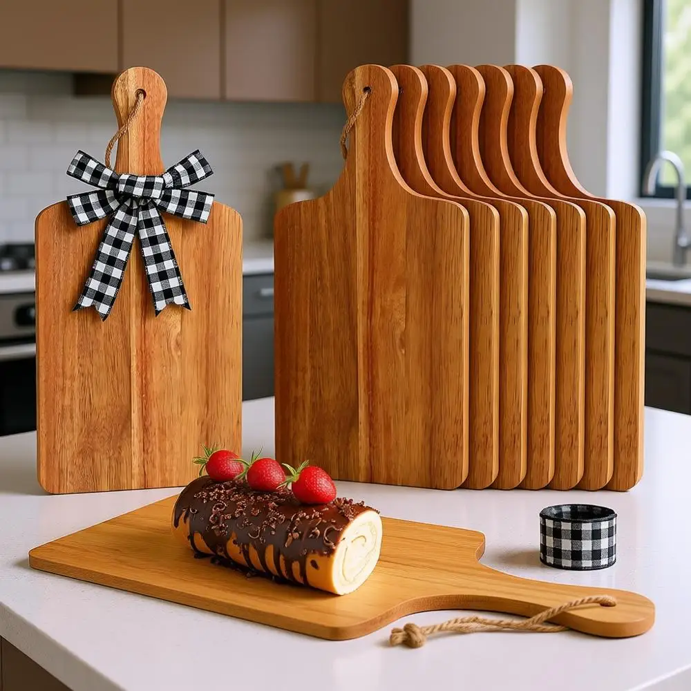 

Разделочные доски из дерева акации, набор из 12 шт., 6x12 дюймов, простые разделочные доски с ручками для использования на кухне