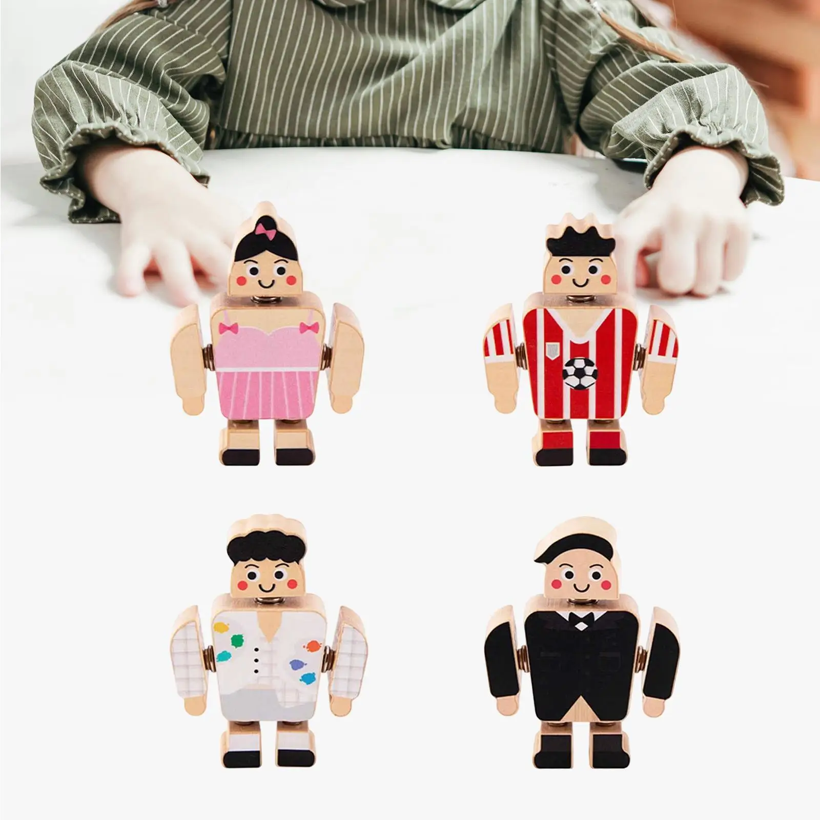 Mini People Figures Toys Wooden Snap Blocks Educational Playset Early Learning Builders for Preschool Kids