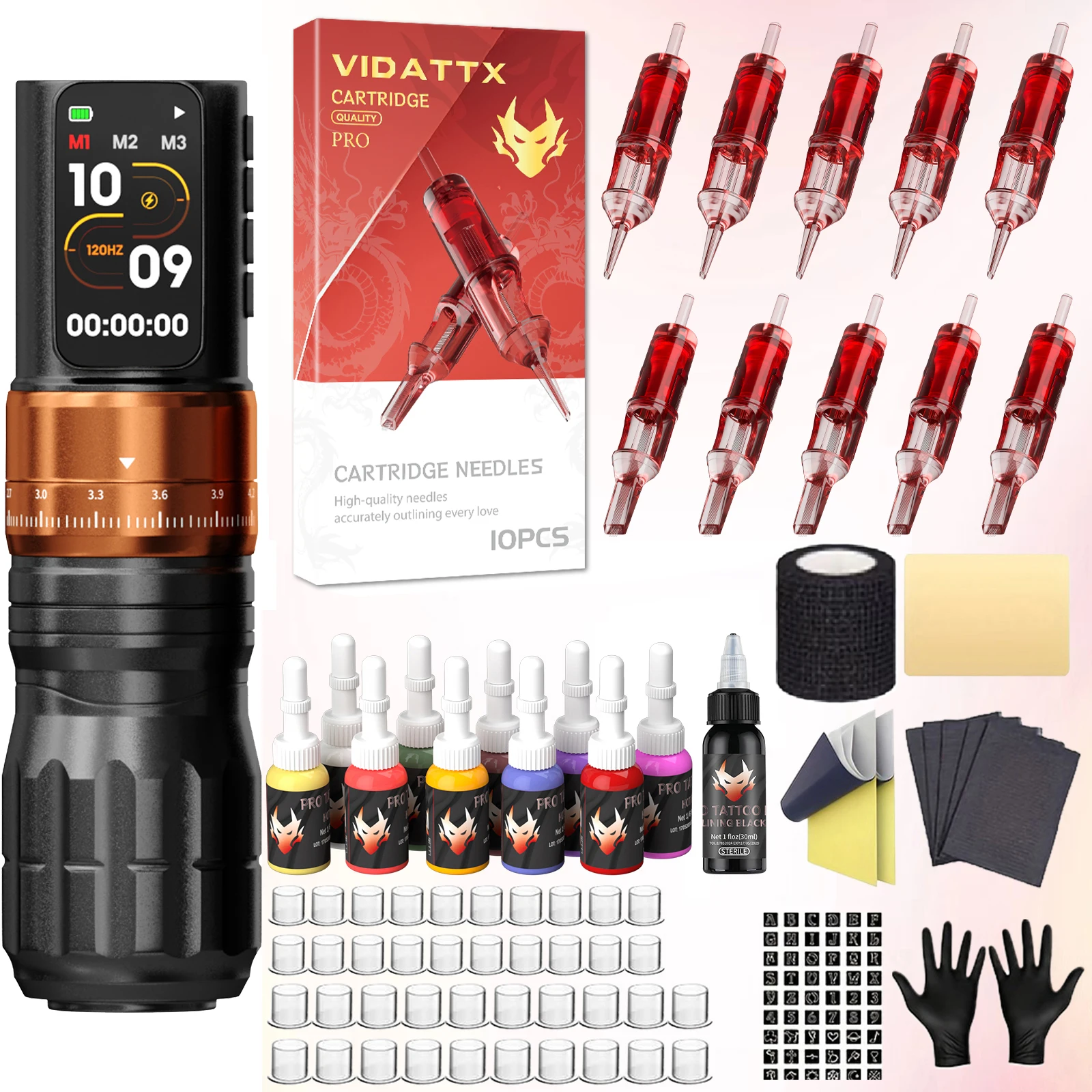 

Набор для татуировки VIDATTX, регулируемая тату-ручка из сплава, набор для перманентного макияжа, набор для тату-машинки, 10 игл для татуировки, набор для тату-машинки