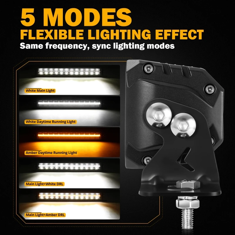 12/22 Inch LED Light Bar with White&Amber DRL 1/2 Row Driving Work Lamp with Side&Bottom Bracket DT Plug Adapter Wiring Harness