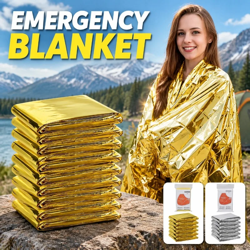 4Pcs Emergency Mylar Thermal Blanket, Foil Space Blanket 130x210cm, Waterproof Windproof Body Warmer Survival Blanket