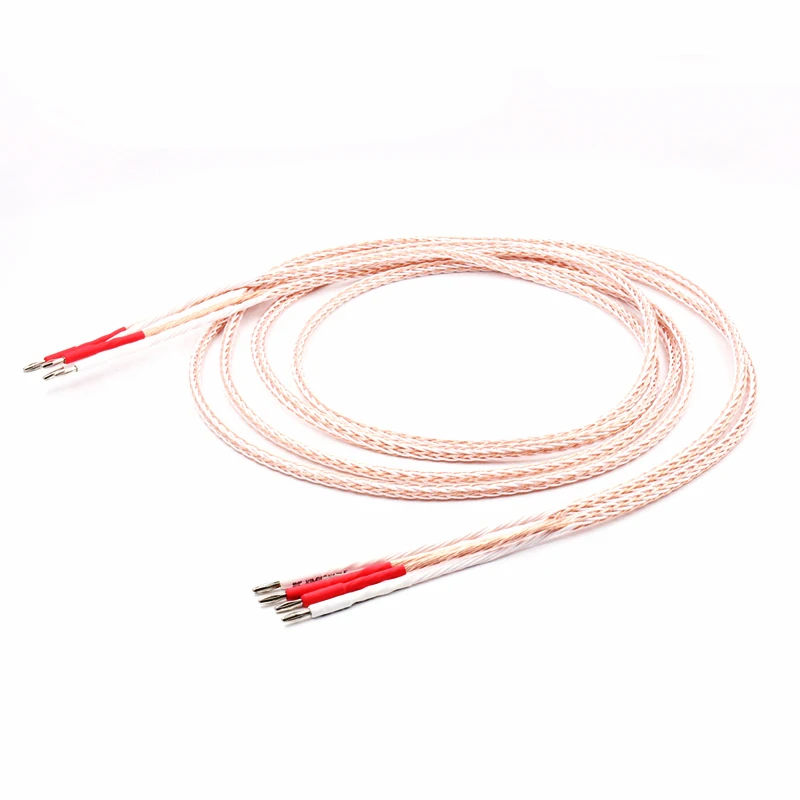 Pair 8TC OCC copper HIFI Speaker Cablehifi audio Audiophile loudspeaker Cable with rhodium plated banana connectors