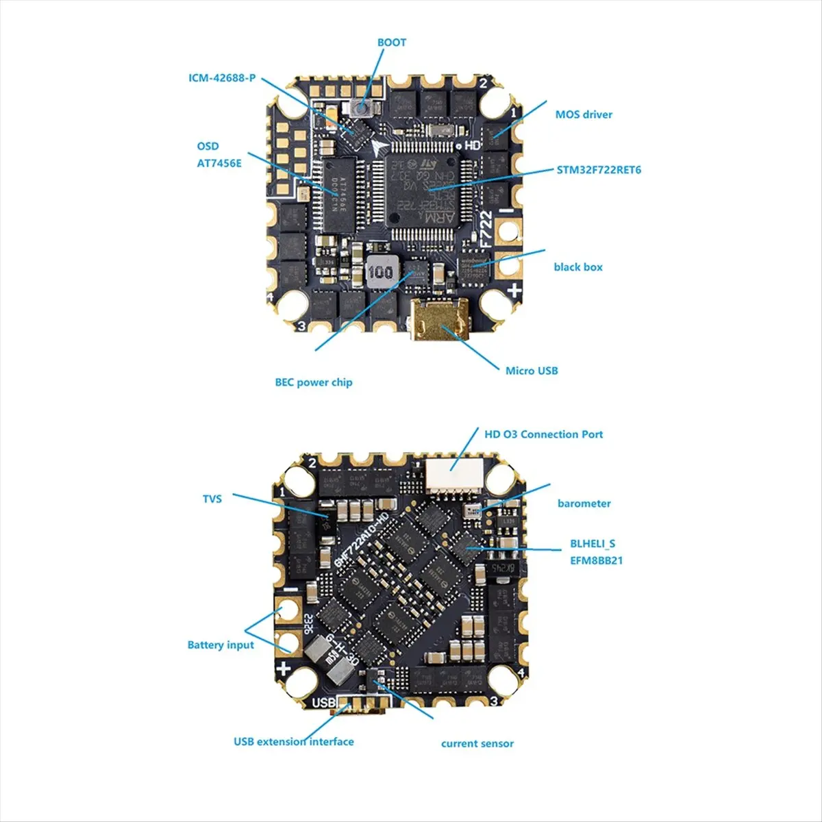 A40I GHF722AIO-HD 40A AIO Baro OSD F722 Flight Controller BLHELIS 40A 4in1 ESC 2-6S for FPV Freestyle Cinewhoop