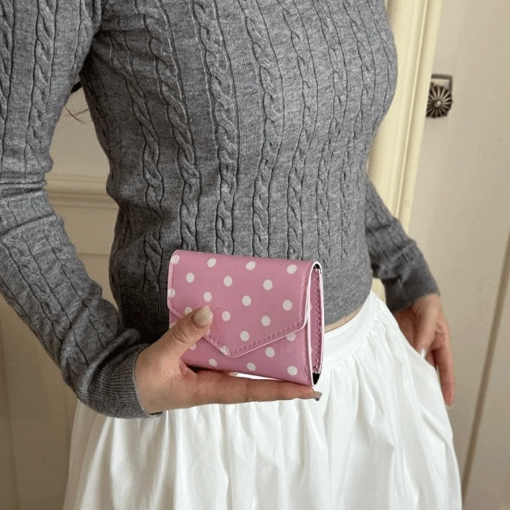 Compact Polka Dot Wallet Multiple Slots Wear Resistant Coin Clutch Purse Smooth Surface Mini Size Women's Card Holder Travel