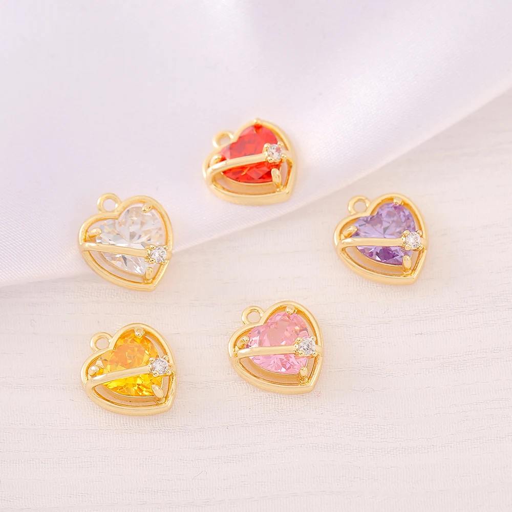 

Factory Wholesale Gold Color Brass and Zircon Heart Charms Pendants Necklace and Bracelet Earring Diy Jewelry Accessories Parts