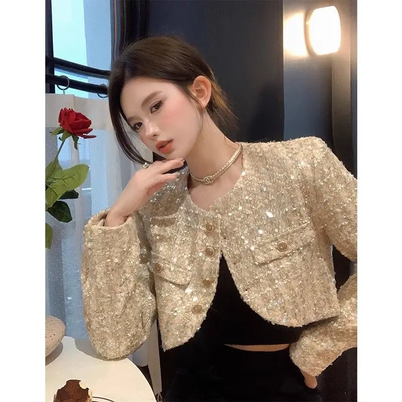 

Women's Autumn Small Coat Sparkling Sequin Short Jacket Suit Top