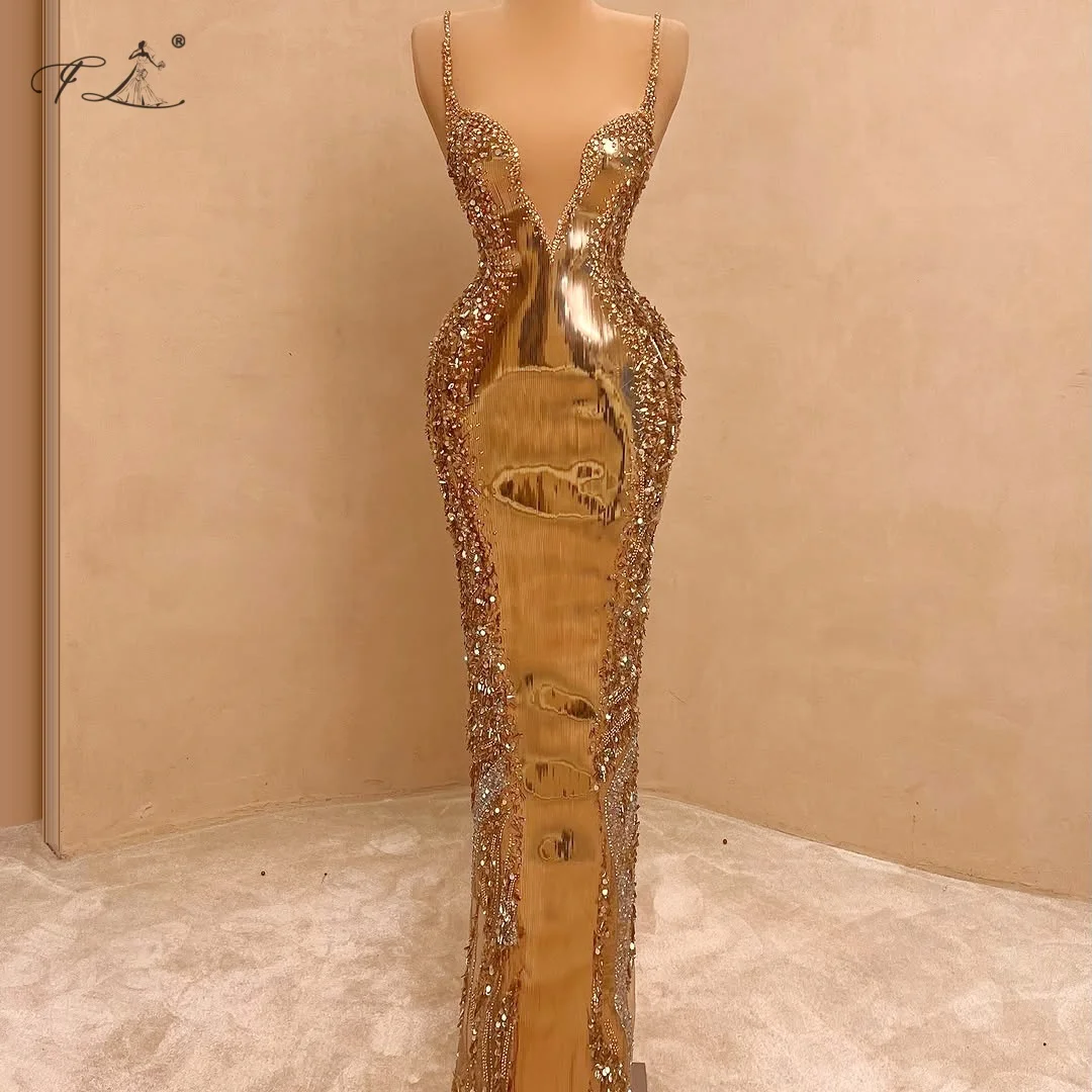 

Сексуальное вечернее платье без шнуровки, золотое платье русалки, Дубай, блестящее платье с пайетками, платье для выпускного вечера с v-образным вырезом, торжественное платье, настраиваемое