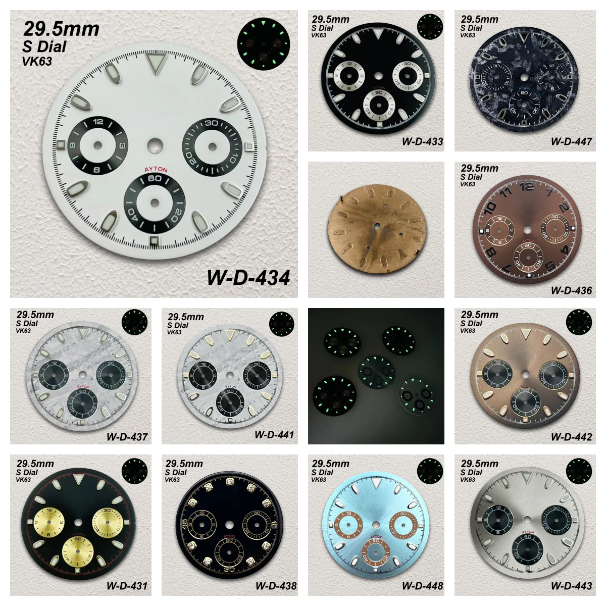 29.5mm S Logo panda Dial Fit VK63 Movement Green Luminous High-Quality Dial Watch Modification Accessories