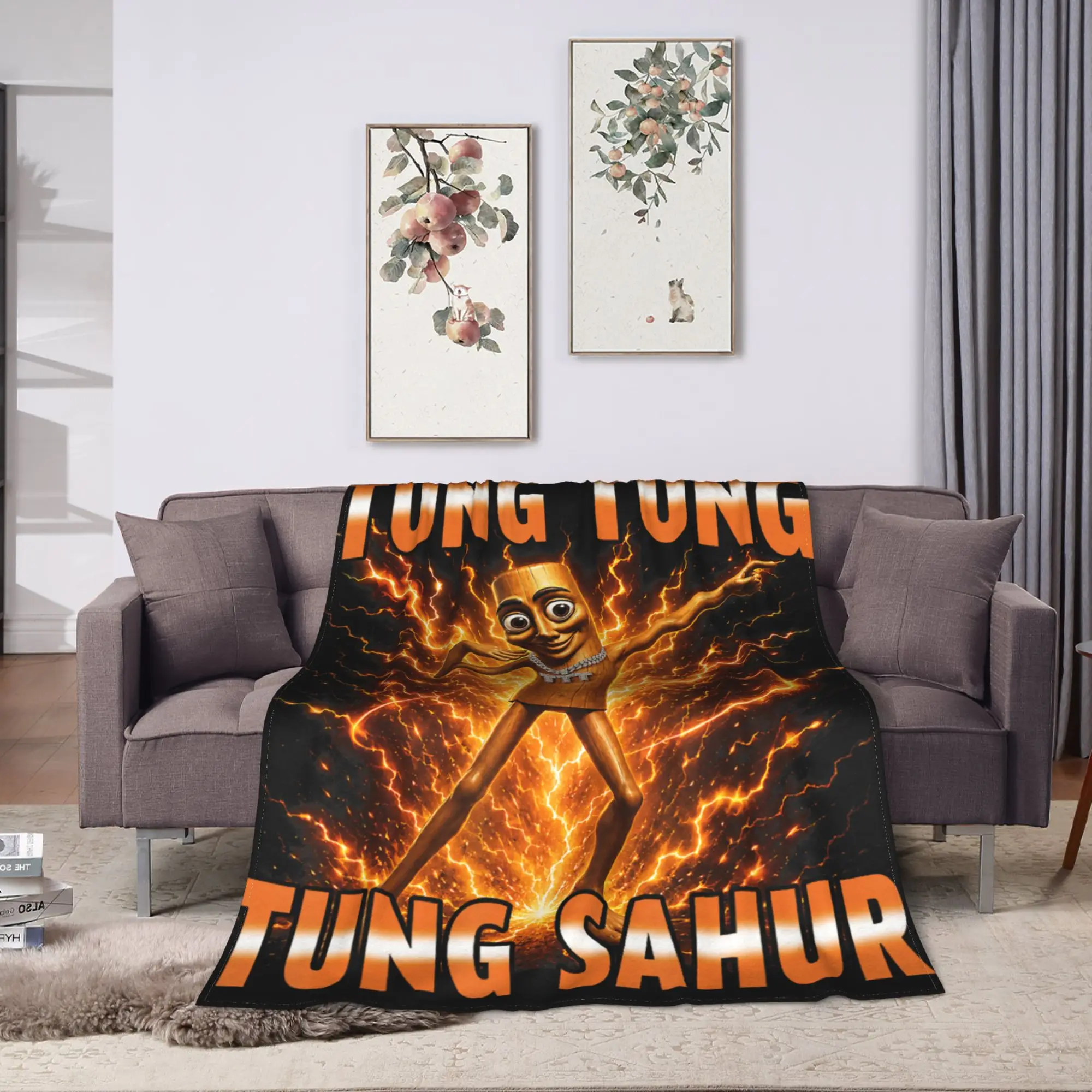 Warm Blanket Travel Office Tung Tung Tung Sahur is Calling Fun Viral Dance Meme Throw Blanket Fashion Bedspread For Living Room