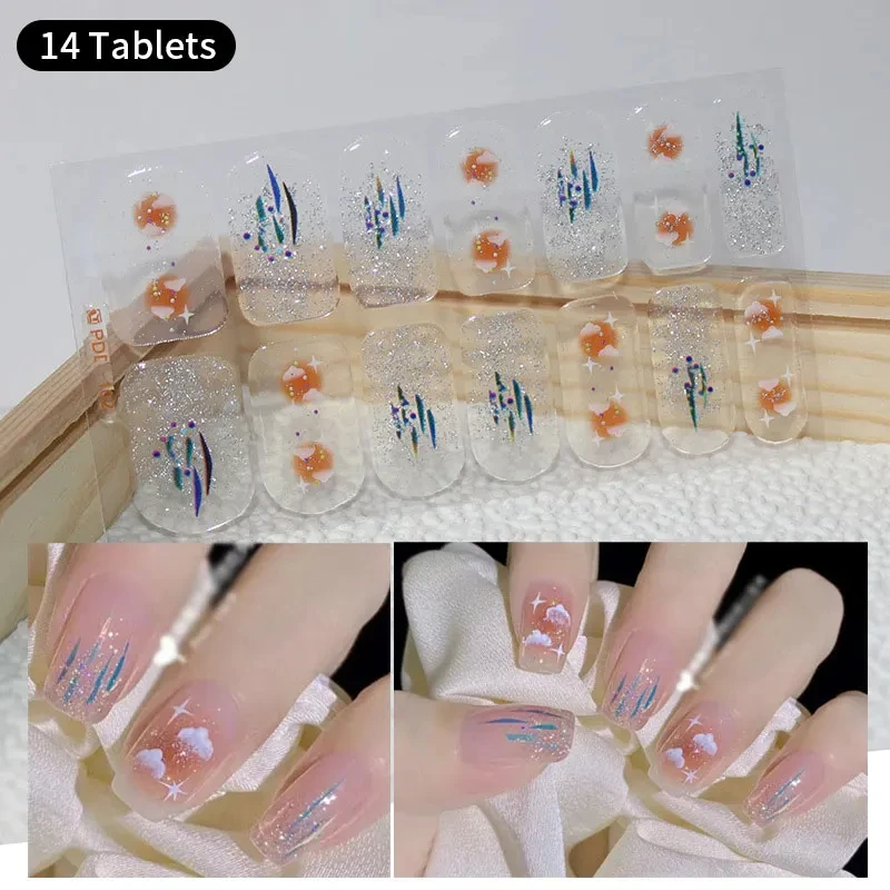 

14Tips Nail Stickers Flowers Gradient Color Adhesive Full Cover Semi Cured Gel Nail Wraps DIY Manicure Arts Decals Long Lasting