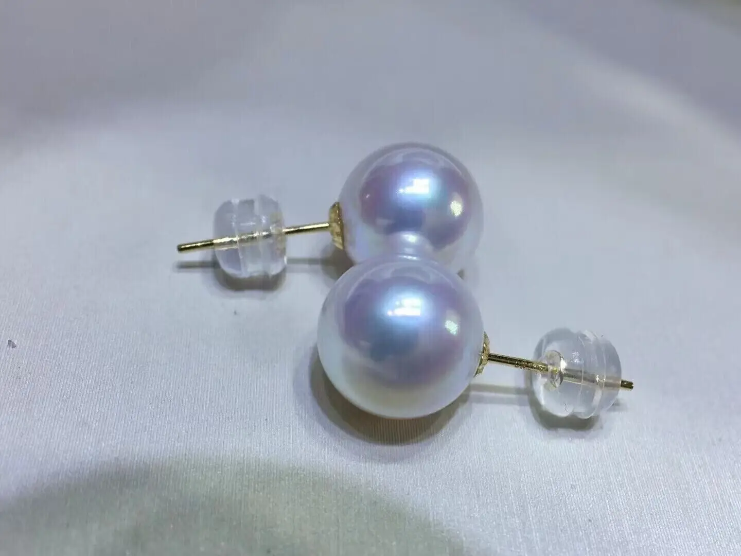 Large quantity of AAAAA 10-11mm circular natural South China Sea white pearl earrings 18K gold/AU750