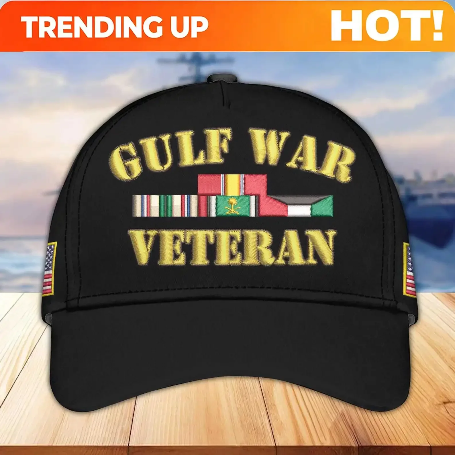 Customization Veterans Caps - Gulf War Veteran Hat, Gulf War Cap With Service Ribbon, Military Ball Caps, Patriotic Hats, Hat