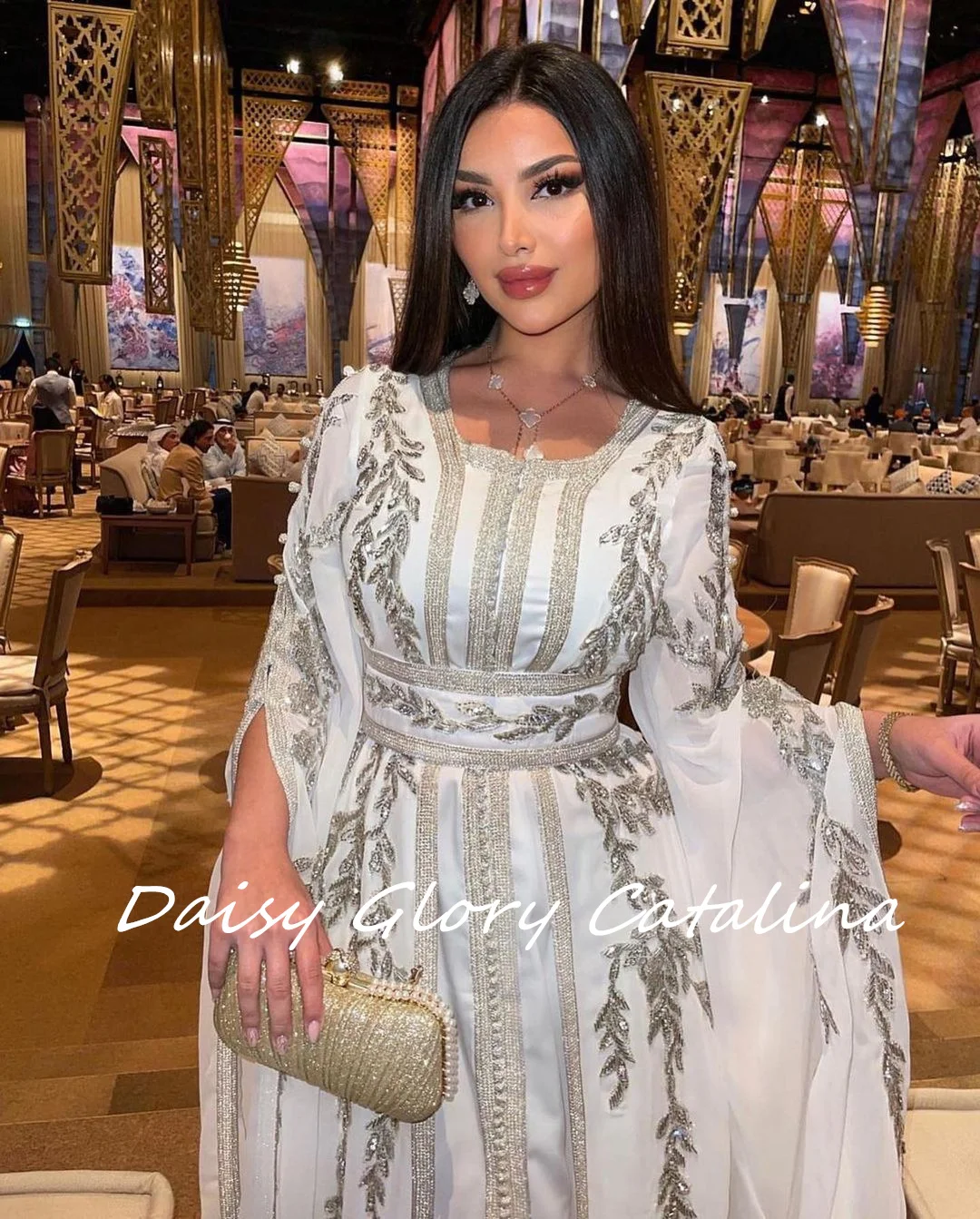 Arabia Appliques Formal Evening Dresses Prom Dresses Gala Long Sleeves Square Neckline Front Split Tassels New Party Gown 2024