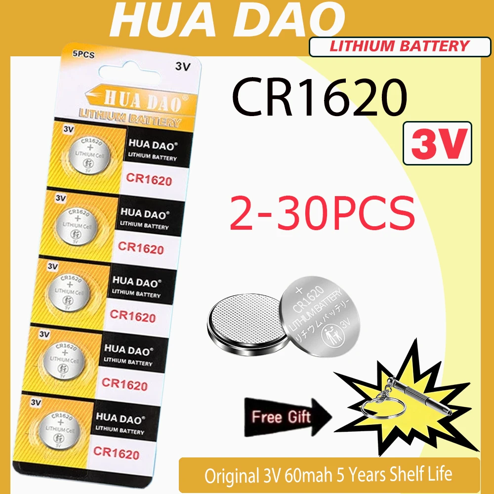 2-30PCS 3V CR1620 Battery Button Battery Suitable for Watches, Car Audio Speakers, Scales, Shavers DL1620 BR1620 Lithium Cell