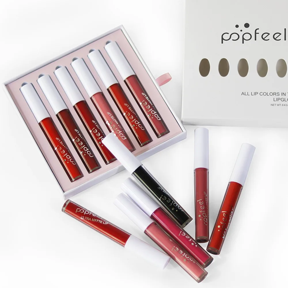 POPFEEL 6-Piece Matte Waterproof Lip Gloss Set Suitable For Outdoor Gatherings