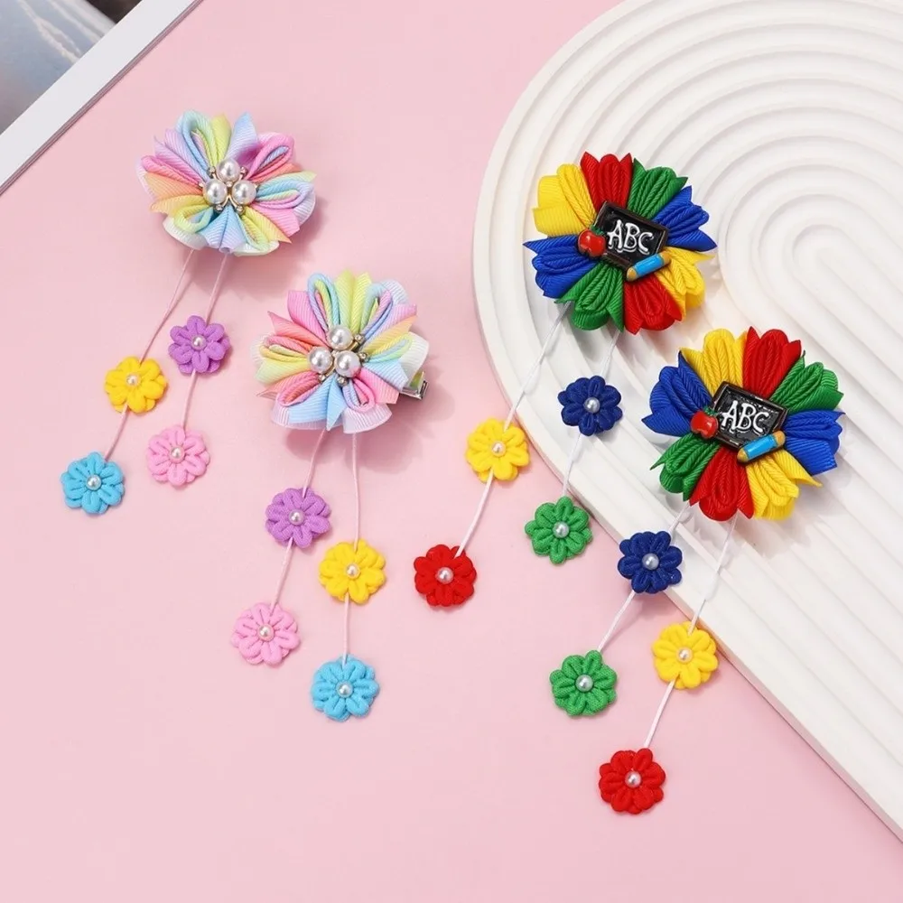 2 pçs moda bonito grampos de cabelo com flor borla adorável headwear simples presilhas acessórios para o cabelo