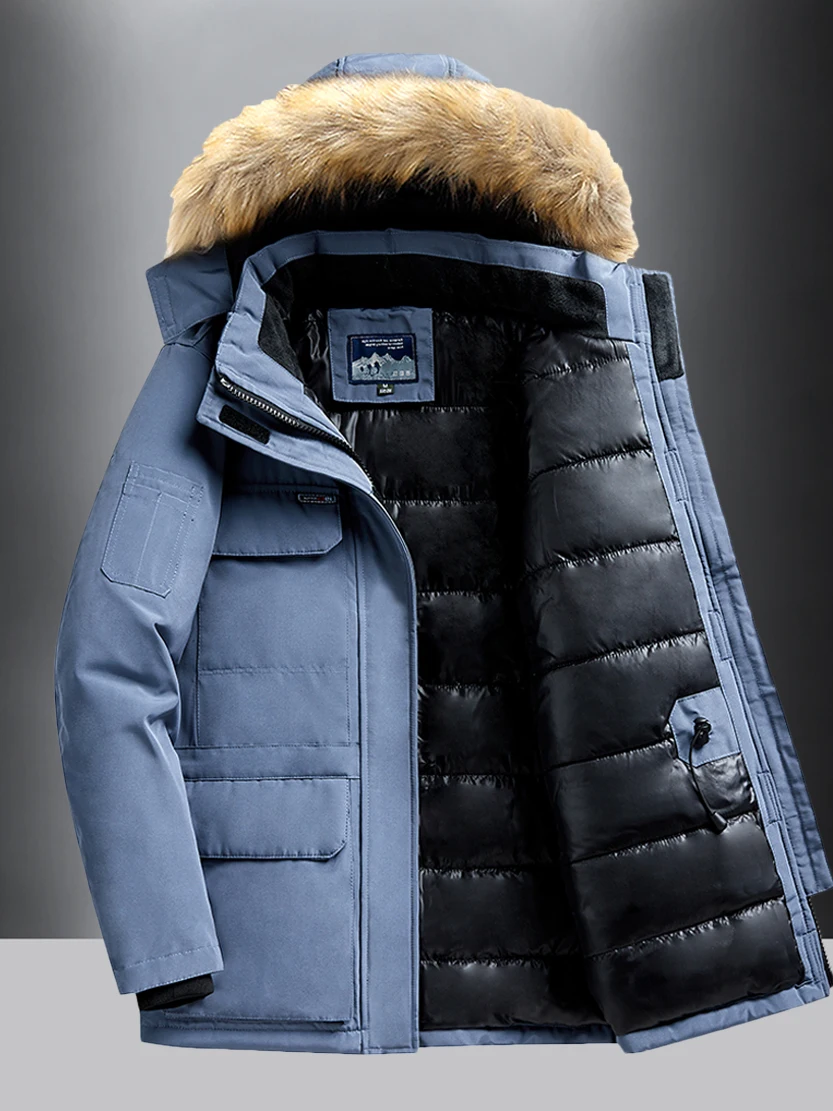 

Thiened Warm Winter Jaet Men's Coat Anti-Cold Clothes Hat Fur Cotton Workwear Faion Urban Sle Polyester Fiber