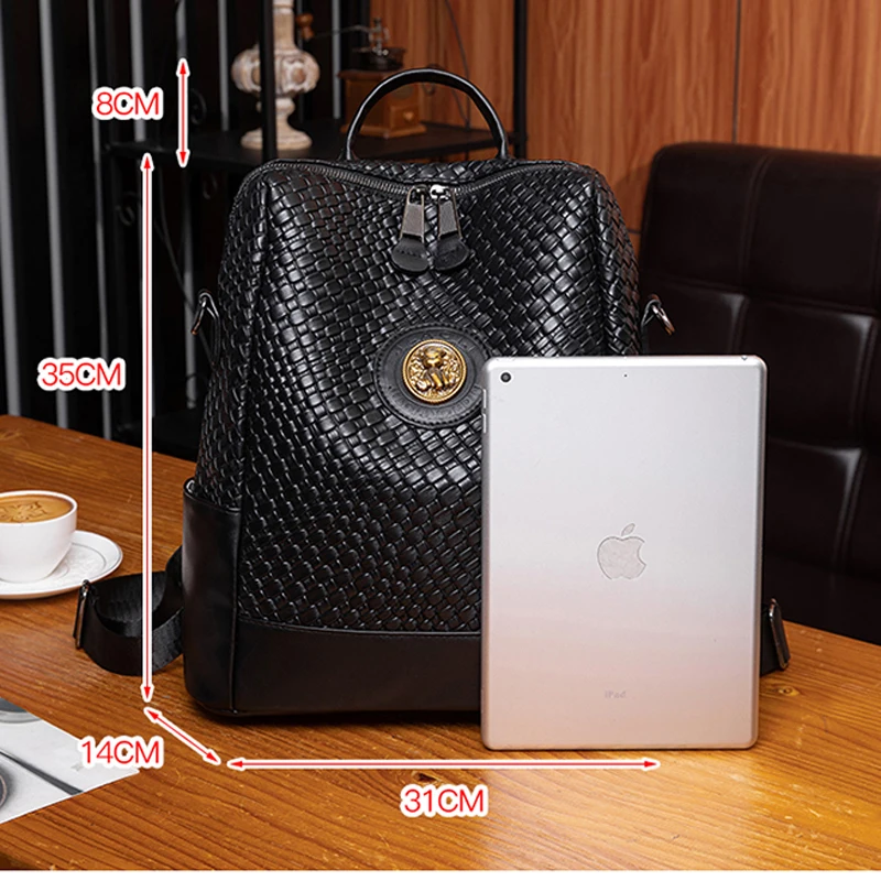 2024 New Women\'s Backpack Designer High Quality Soft Leather Simple Weave Fashion Backpack Large Capacity Shoulder School Bags