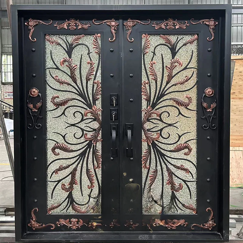 Hot Sale High Quality Luxury Design External Anti-theft Other Iron Doors Front Main Entrance French Wrought Iron Doors