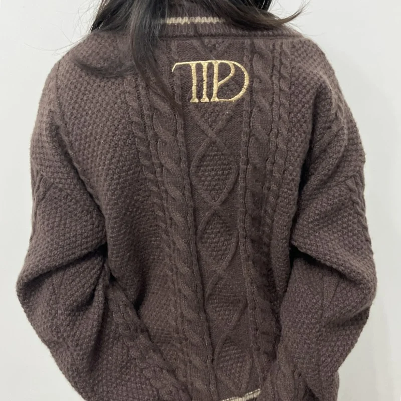 Autumn Winter Star Cardigan Women Letter Embroidered Sweater for Concert Tops Female Fashion Dark Brown Knitted Cardigans Mujer