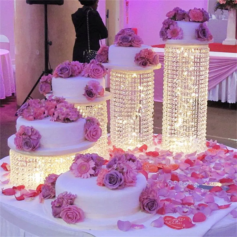 3-9pcs/set Transparent Acrylic Crystal Wedding Birthday Cake Stand Party Table Top Decorations Centerpieces Display Supplies