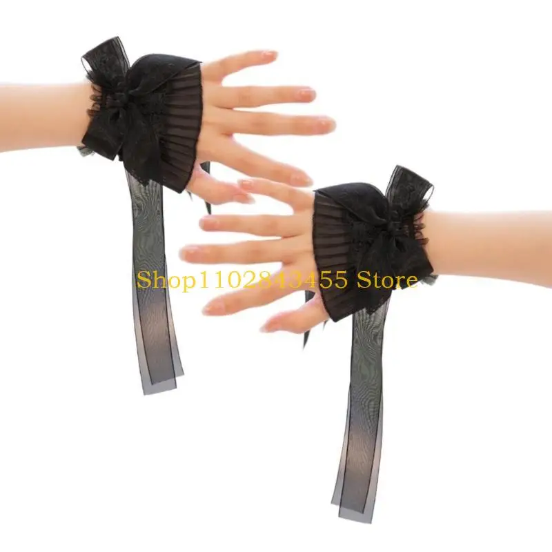 

49MC женские манжеты на запястье, кружевные банты, съемные, с рюшами, свадебное платье невесты, накладные рукава, тюлевые рукава