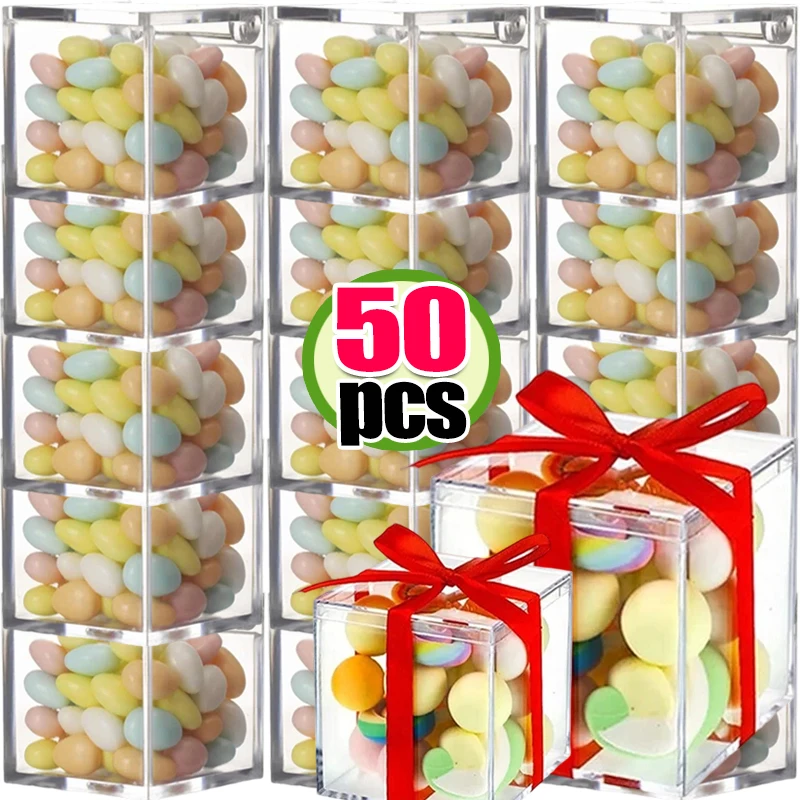 

1-50 шт. новые квадратные прозрачные пластиковые коробки с крышкой для еды, акриловые конфеты, подарочная фигурка, маленькие коробки для конфет