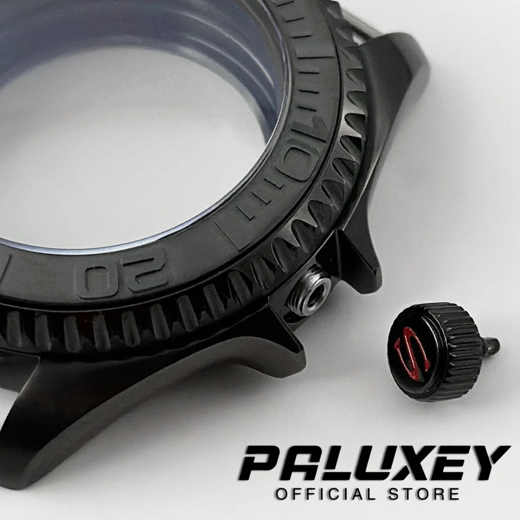 S Crown PVD Nero 42mm Cassa per orologio meccanico in vetro zaffiro da uomo Accessori NH34 NH35 NH36 Custodia resistente all'acqua trasparente