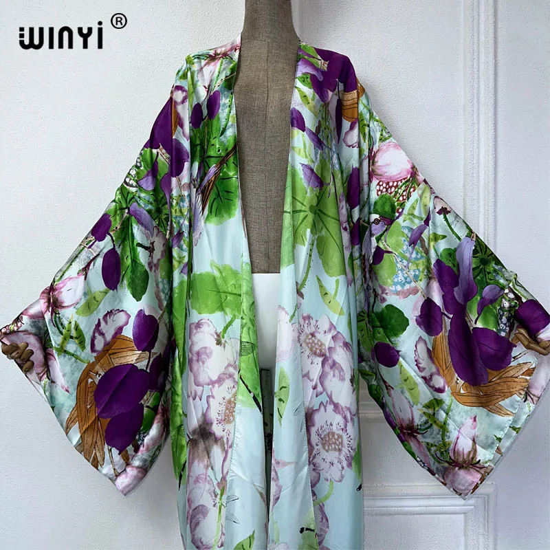 2024 WINYI letni nadruk kostium kąpielowy elegancki afrykański sweter damski boho seksowny wakacyjny Kimono z długim rękawem moda abaya