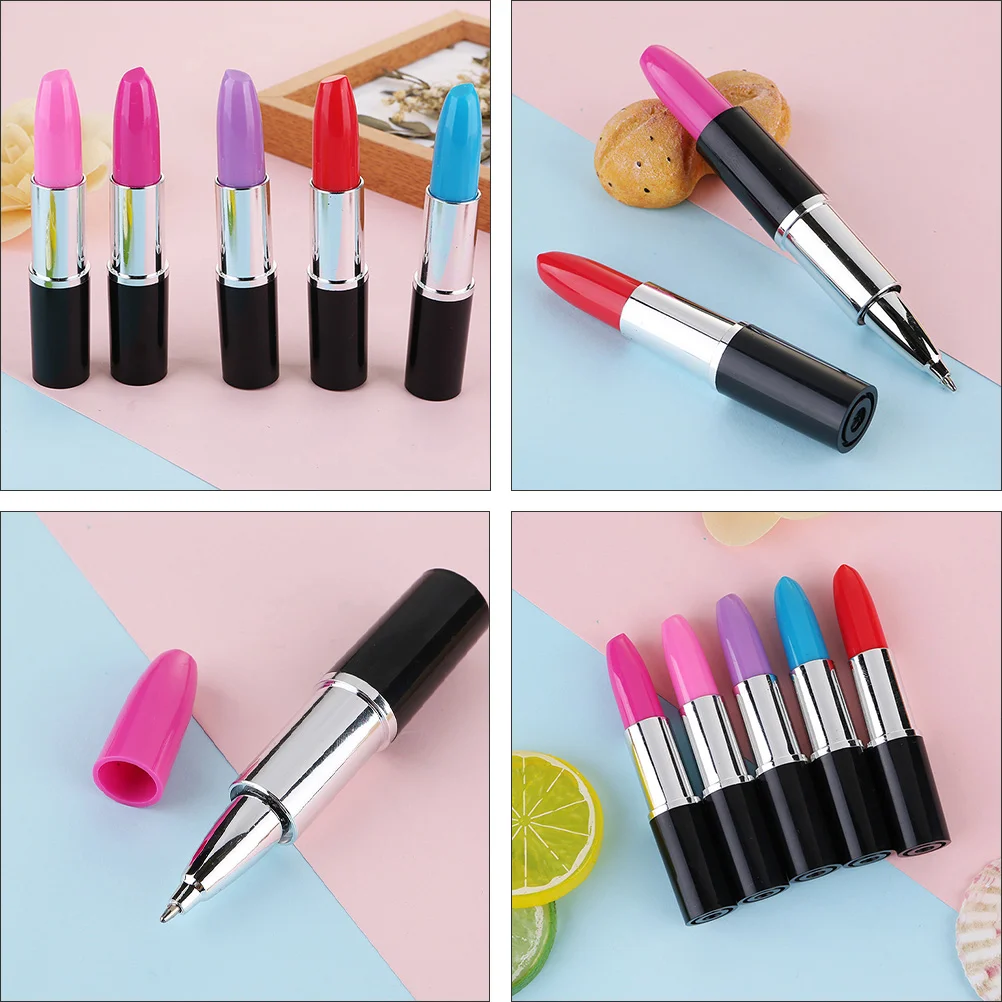 15 Pcs Ballpoint Pen Lipstick Creative Ball-Point Make up School Sign Shape Plastic Miss Students