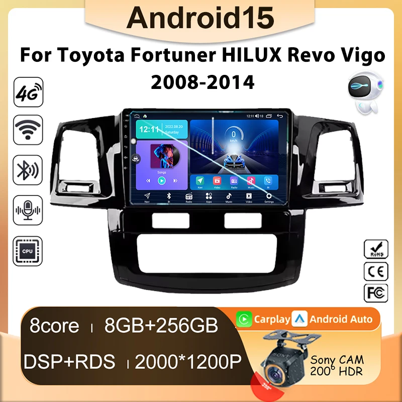 

Android 15 For Toyota Fortuner HILUX Revo Vigo 2007-2015 Multimedia Player 2din DVD Stereo Head Unit GPS Navigation QLED Screen