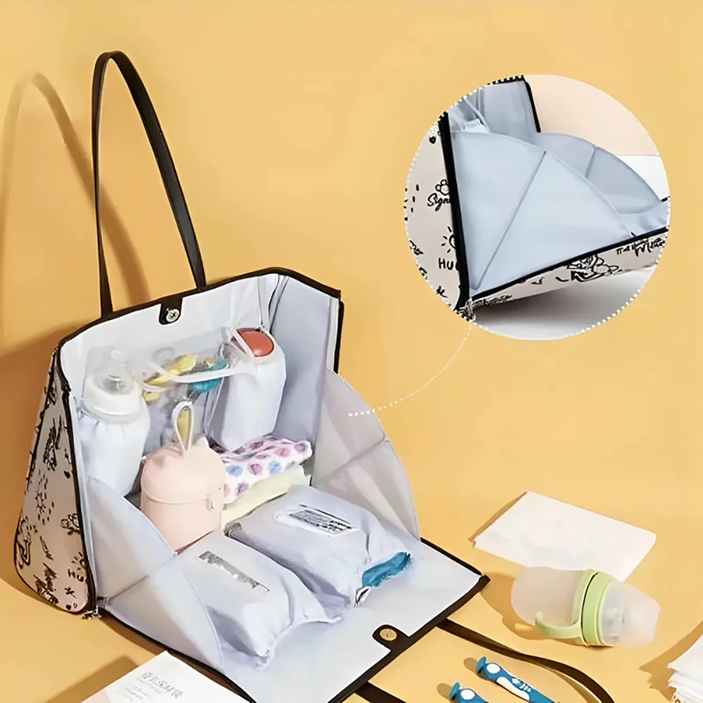 Diaper Bag Fun Graffiti Pattern Black Tote Style Spacious Commute-Friendly Durable Fabric Multi-Use For Mom Baby Care Needs