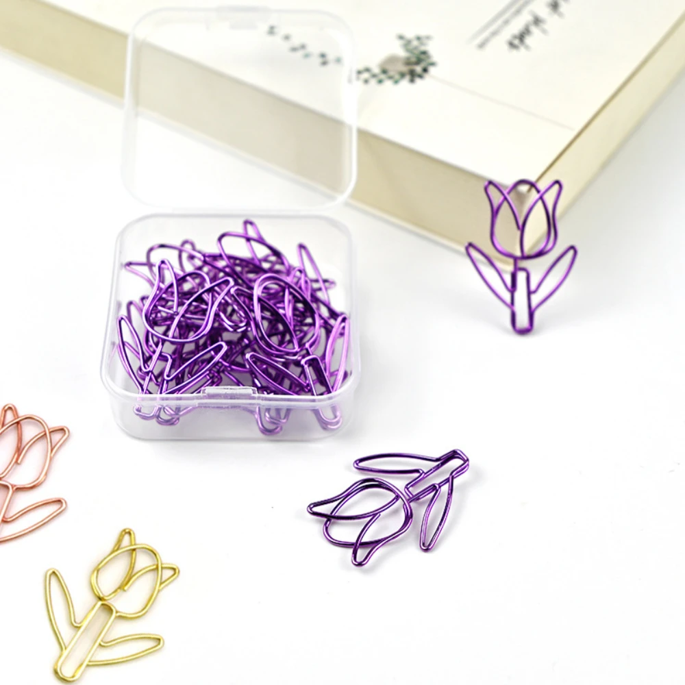 

12pcs Paperclip Bookmarks Tulip Creative Bookmark Flower Cute Stationery School Supplies Book Lovers Gifts Decoration Pins