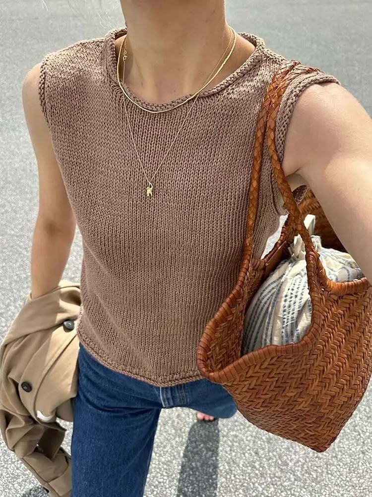 

Women's Elegant Short Sleeve Knit Sweater Casual O-Neck Straight Dropped Shoulders Comfort Sweater Vest Spring/Fall