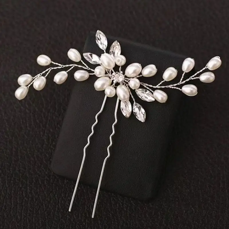 Hot selling European and American women's goldsilverwhite pearl hairpins with elegant banquet style and trendy bridal headpieces