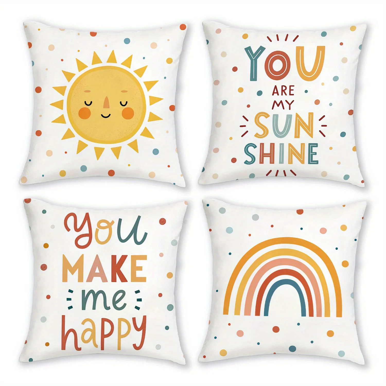 4pcs Boho Rainbow Sun Throw Pillow Covers, 18in, Zipper Closure Polyester Decorative Cushions with 