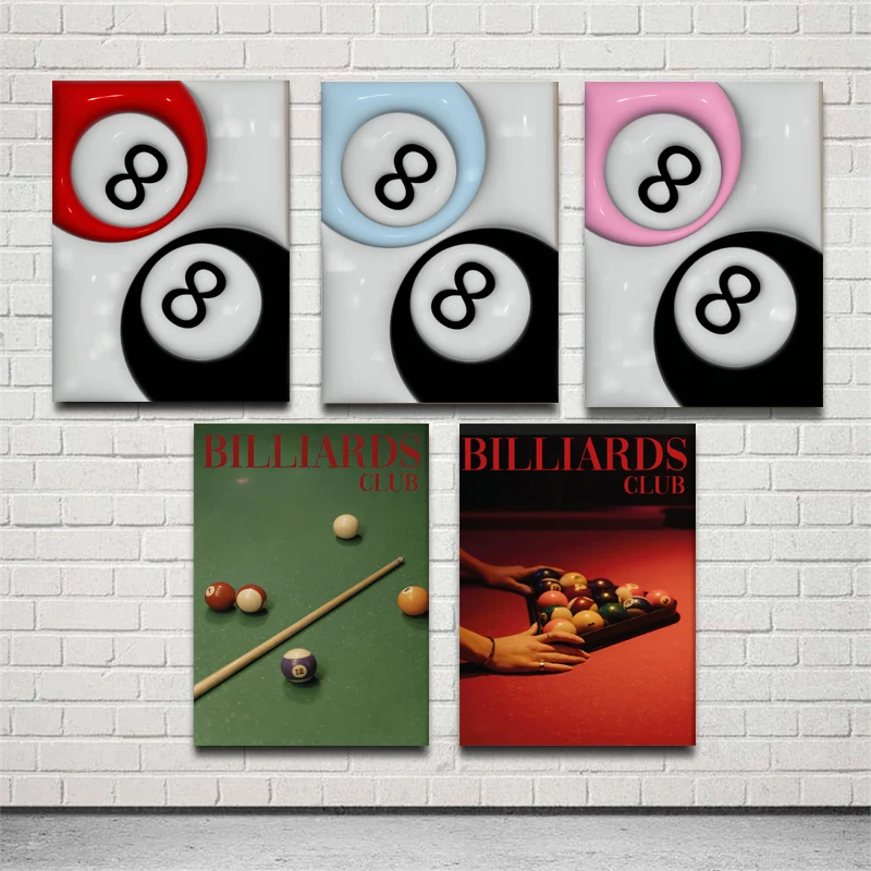 Retro Modern Sports Billiards Club Snooker Black Eight Billiards Cue Poster Canvas Painting Wall Art Pictures Home Decor