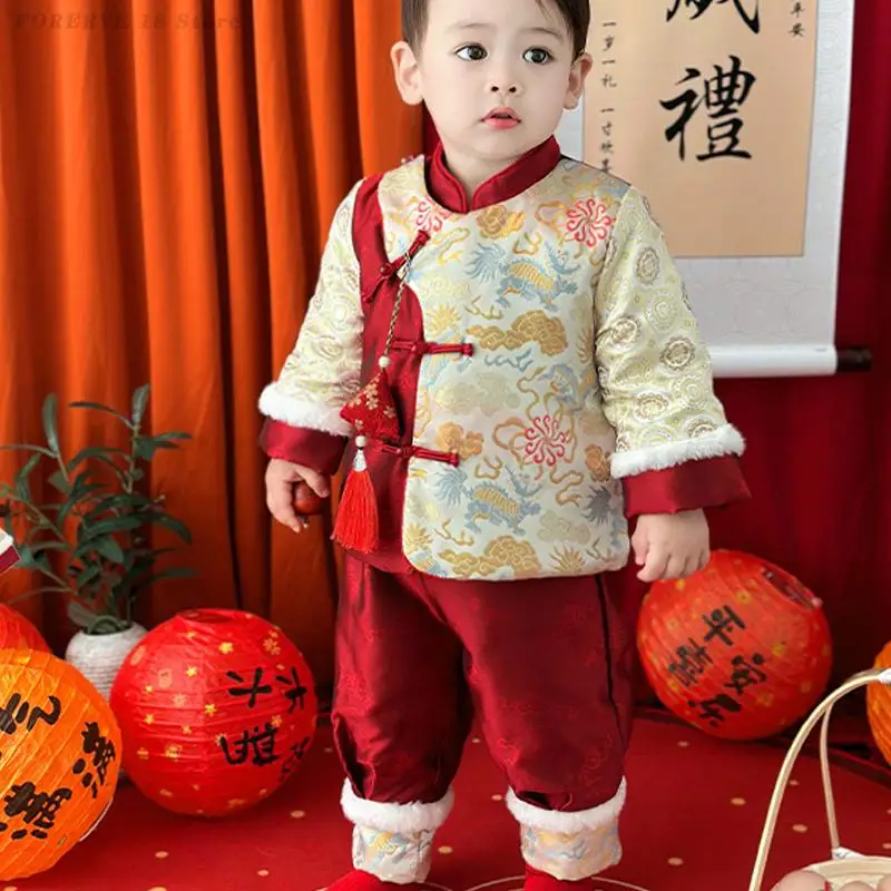 어린이 남아 여아 탕복 어린이 신년 의상 중국 춘절 동양 한복 아기 한 살 사진 촬영 의상