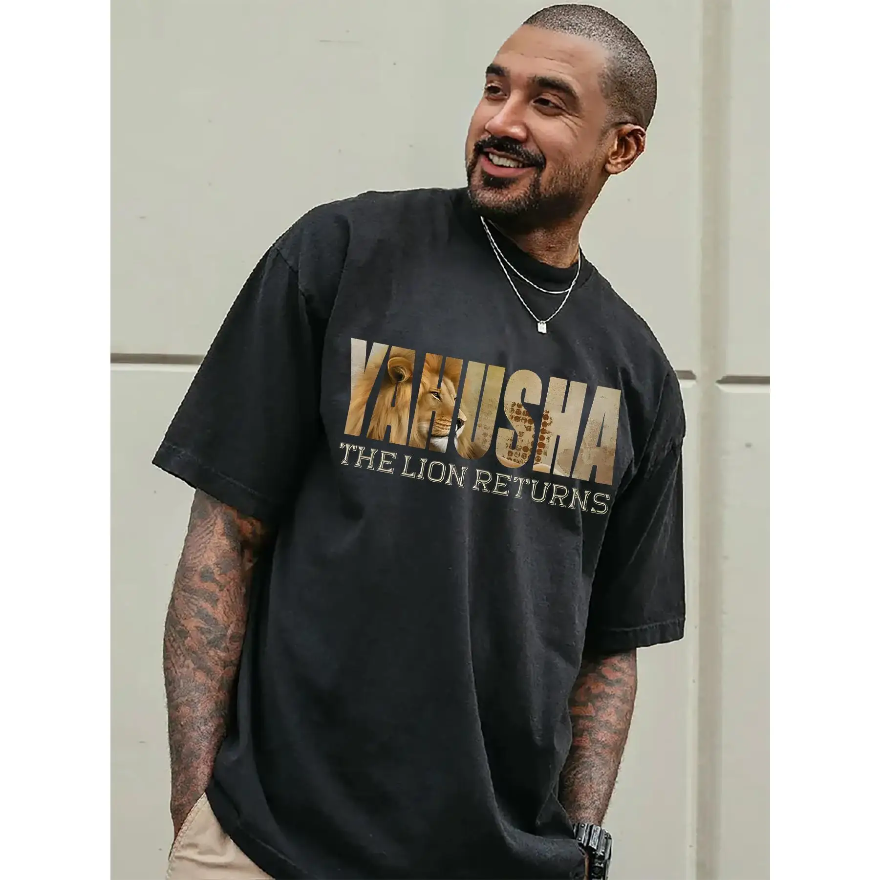 

Men's Yahusha The Lion Returns T-Shirt Christian Faith Graphic Tee Religious Lion Top