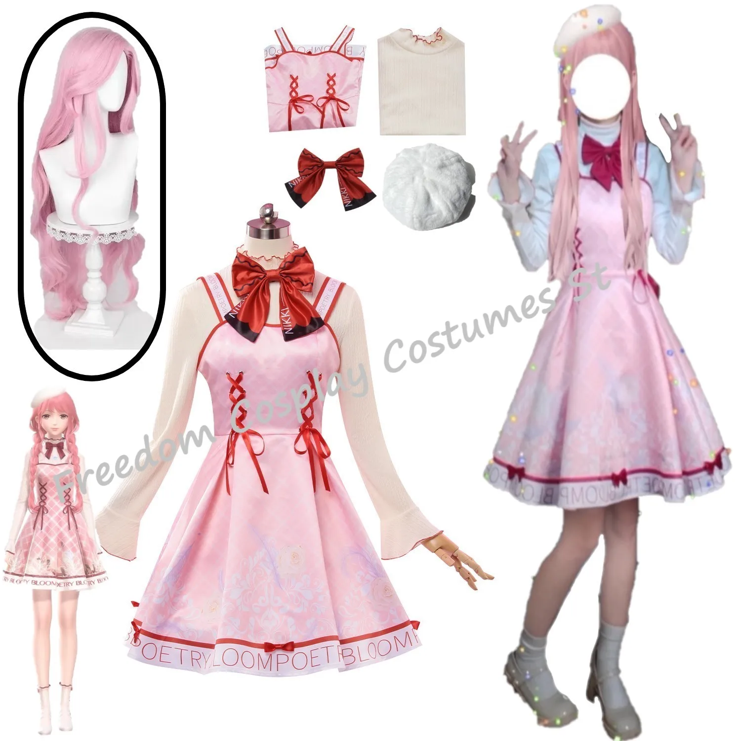 

Nikki Cosplay Anime Infinity Nikki Sweet Pink Lolita Dress Uniform Wig Set Halloween carnival Party Outfit for Women skirt