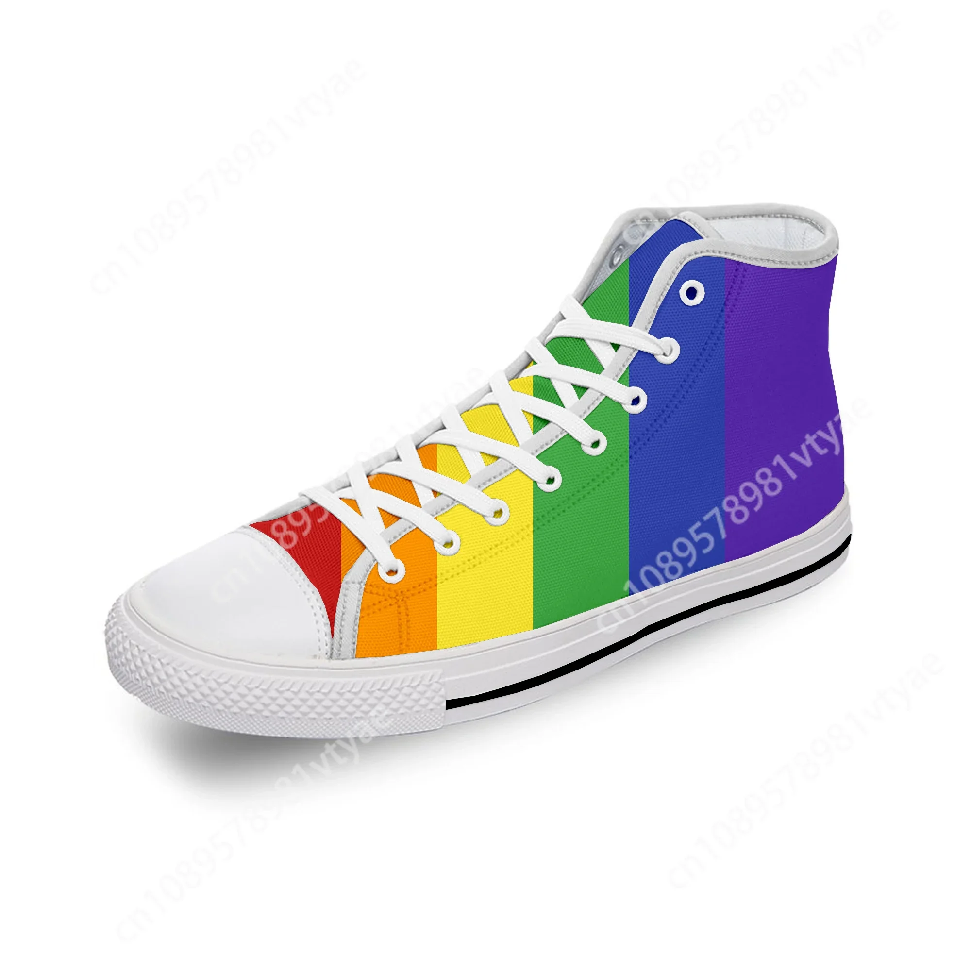 

Rainbow LGBT Gay Pride Flag Lesbian White Cloth Fashion 3D Print High Top Canvas Shoes Men Women Lightweight Breathable Sneakers