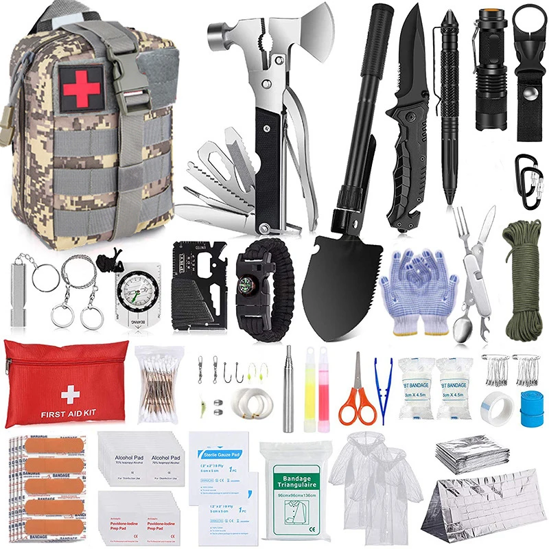 Wilderness Survival First Aid Kit SOS Multifunction Outdoor Camping Gear Emergency Kit Trauma Bag for Camping Hunting Adventures